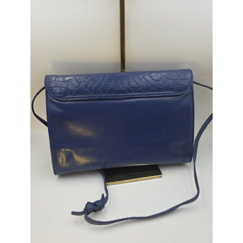 VTG‎ Blue Soft Leather Clutch Crossbody Purse Geometric Embossed Flap 12x9 - Picture 4 of 14